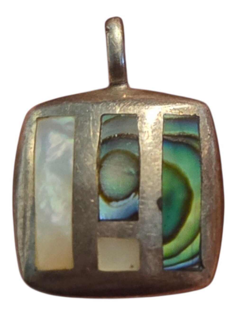 Southwestern Silver Abalone Square Shaped Pendant